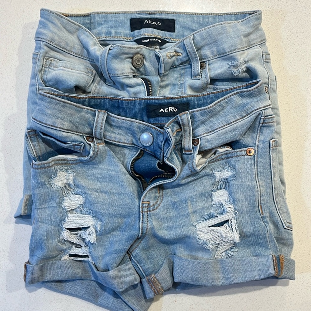 TWO Aeropostale high rise midi jean shorts (almost new)